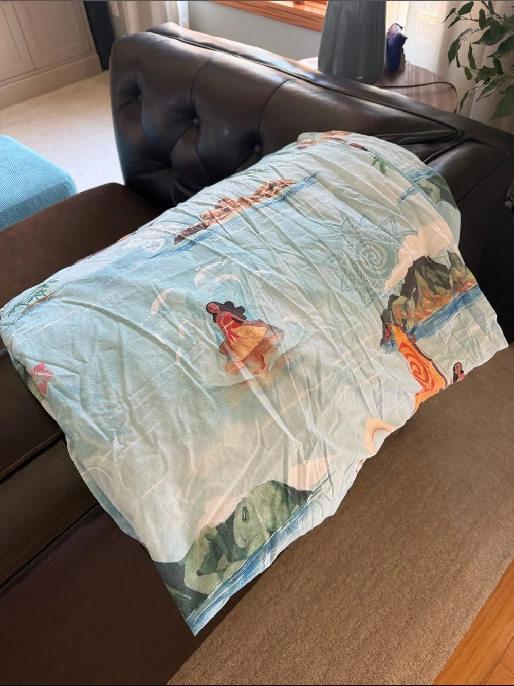 Pottery Barn Kids Light Blue Moana Print Duvet Cover